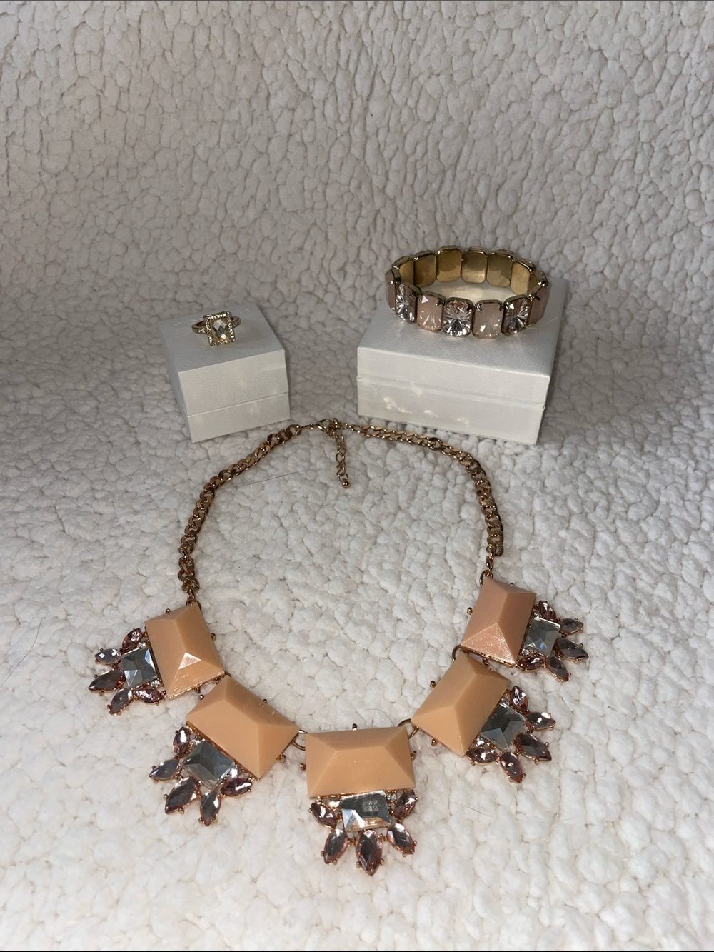 Elegant Nude/Pink Statement Necklace, Ring, and Bracelet - Women Jewelry